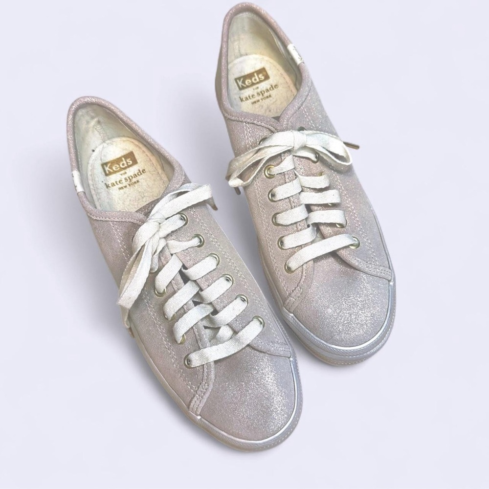 Kate Spade x Keds Women's Glitter Sneakers - Silver platform gold tone details
